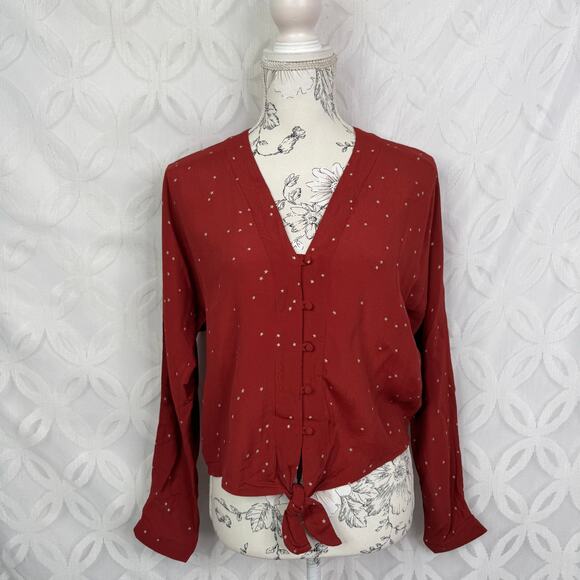 Rails Sloane Top Rogue Gradient Stars Button Shirt Size XS Tie Front Blouse - Picture 12 of 13